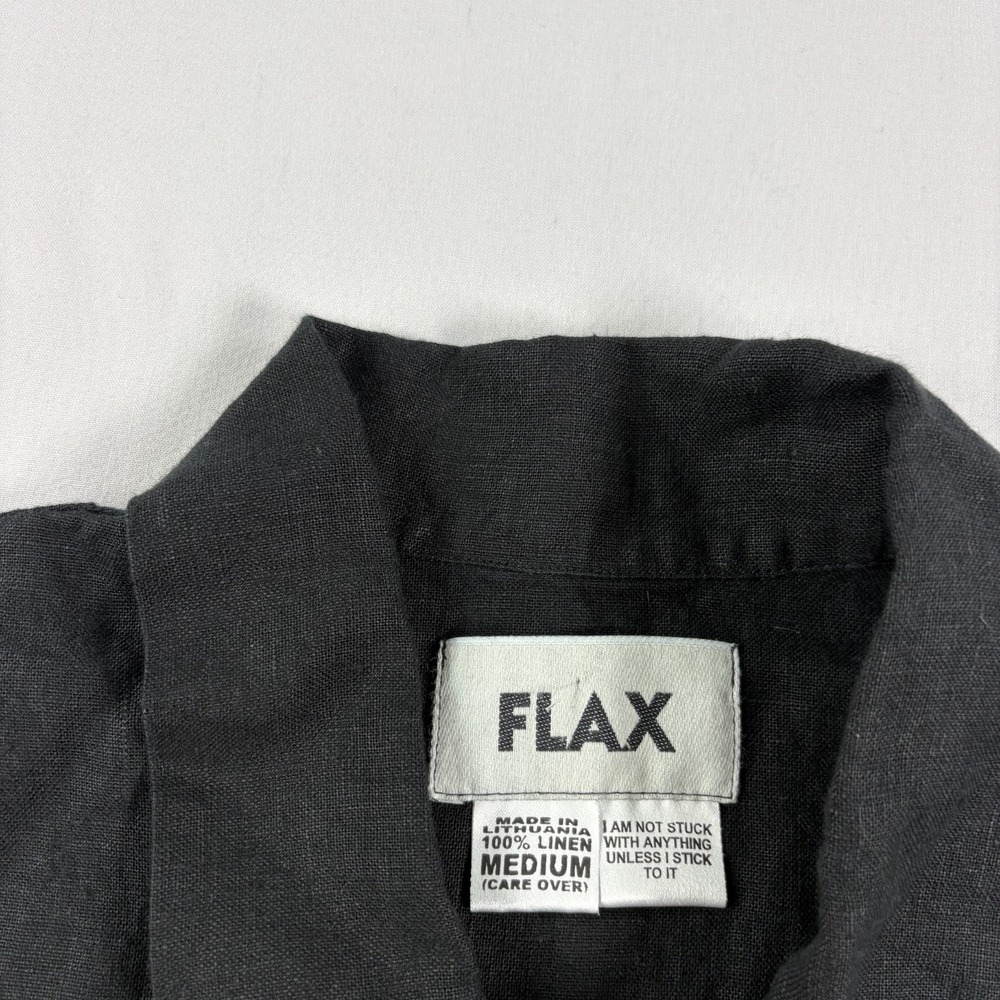 Flax 100% Linen Shirt Womens M Black Button Up Short Sleeve - Picture 3 of 7